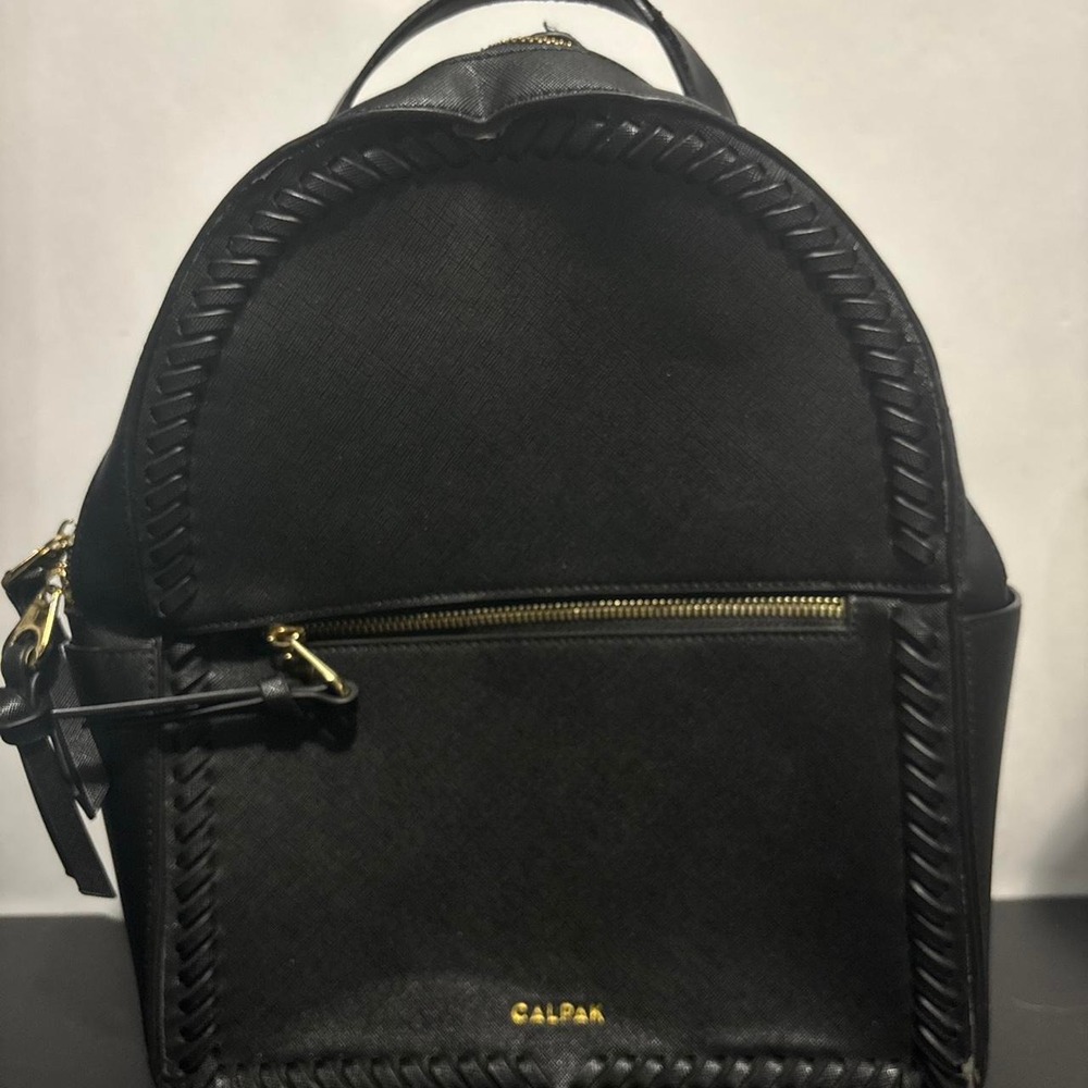 CALPAK Kaya Black Faux Leather Laptop Backpack 13 Inch Gold Hardware Travel Bag